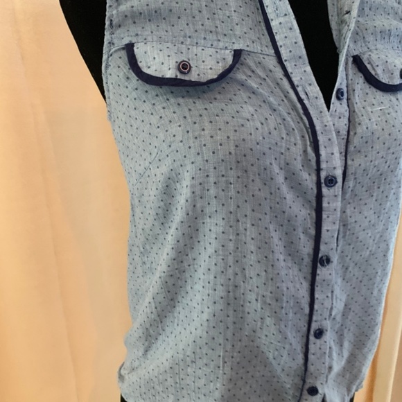 Chloe K Blue Polka Button Collared Sleeveless Top - Picture 2 of 6